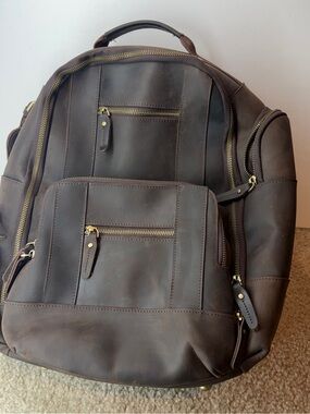 UBANT Brown Leather Backpack – Large Travel Laptop Bag, Dark Brown